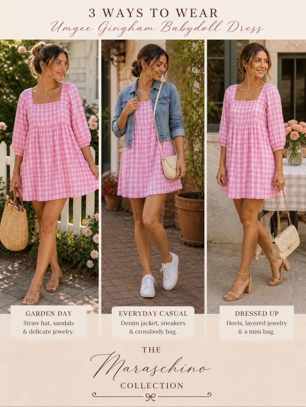 Umgee Pink Gingham Babydoll Dress | Large - Picture 3 of 10